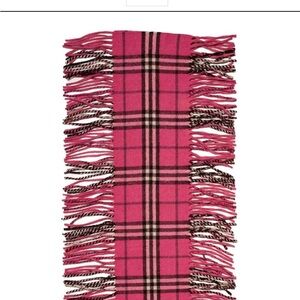 Burberry 100% cashmere authentic happy double fringe hot pink plaid scarf vintag